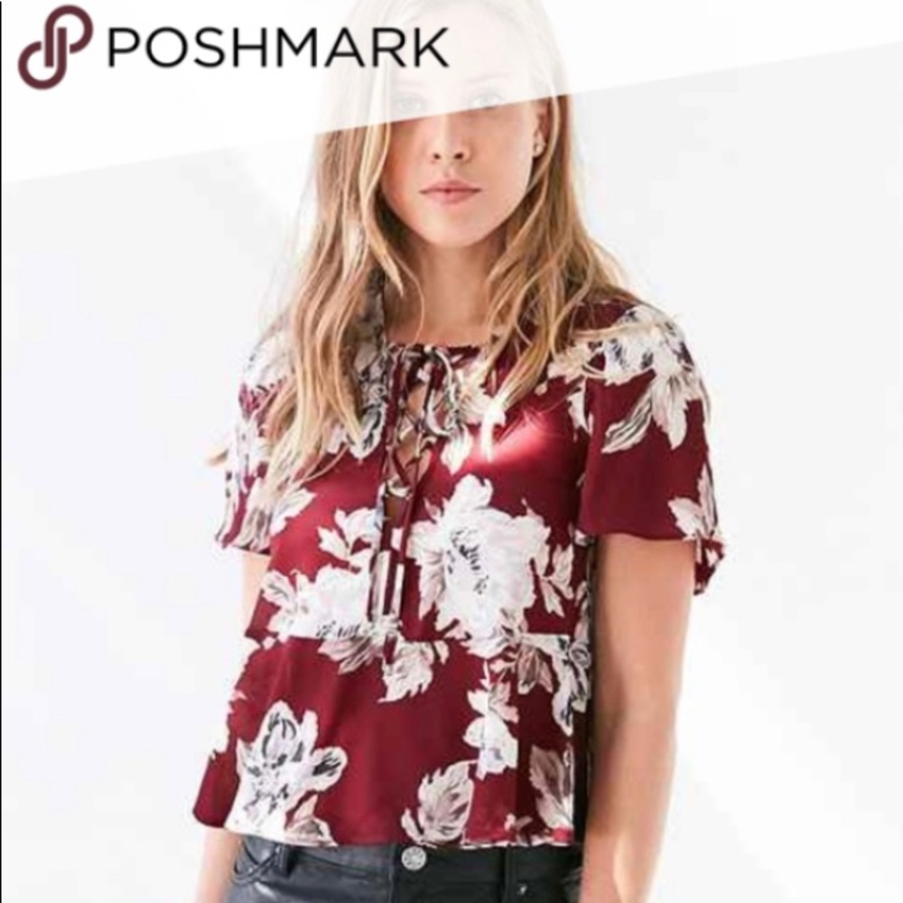 Lace up Red Floral Blouse Urban Outfitters